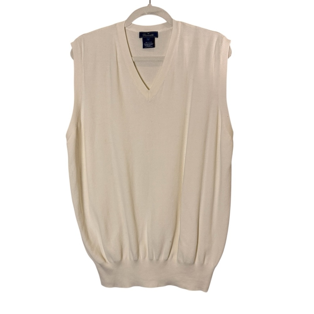 Faconnable Men’s V-Neck Cream Ivy League Tennis Prep Old Money Sweater Vest Sz L